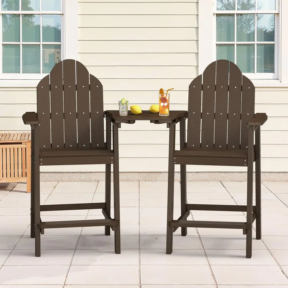 

Tall Adirondack Chair Set of 2, All Weather HDPS Bar Height Chairs with Aluminum Legs, Detachable Table amp Umbrella Hole for P