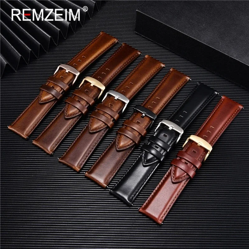 REMZEIM Watch Band foen 16mm 18mm 20mm 22mm 24mm  Leather Watch Strap Quick Release Brown Black Replacement Belt