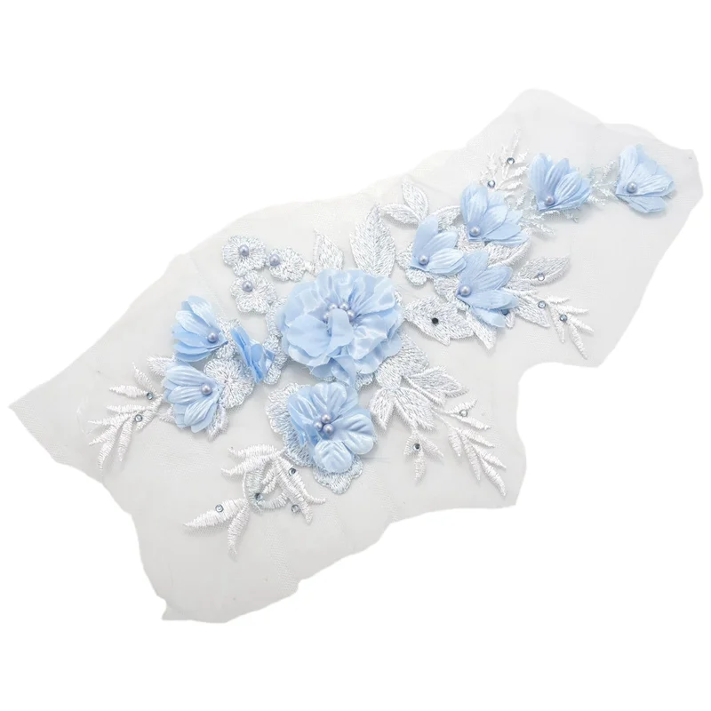 

AOAO-4X бисерное горячее сверление кружева свадебные бисерные цветы вышивка нашивки небесно-голубой
