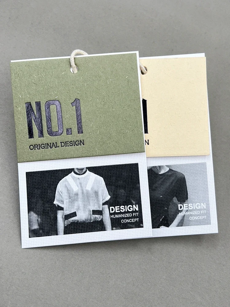 100pcs Original Design Simple Fashion Clothing Store Hangtag Customized Generic Logo Card Custom Khaki Label Green Hangtag Custo