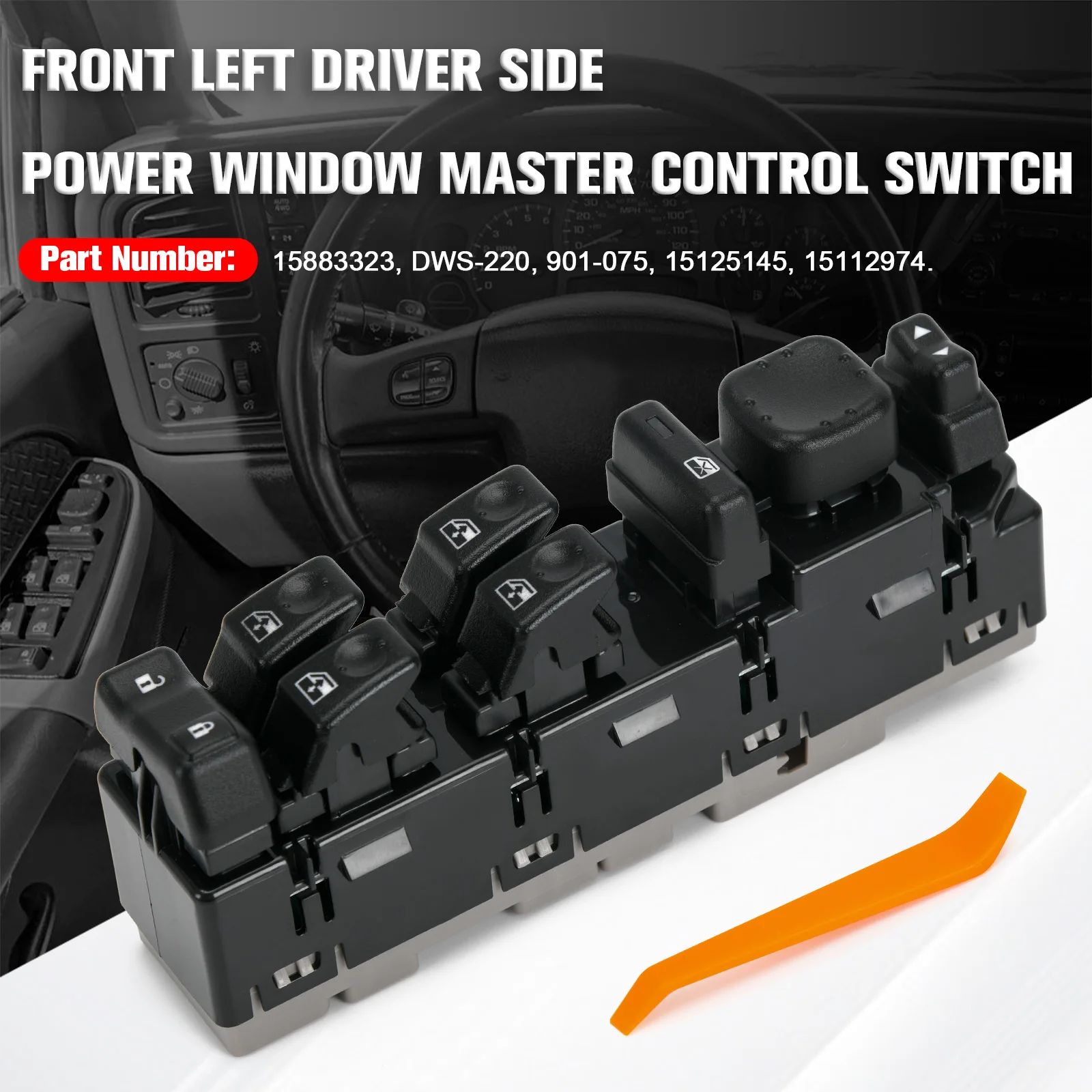 

Front Left Driver Side Power Window Master Control Switch Without Black Bezel & Folding Mirror Fit 15883323 KG67