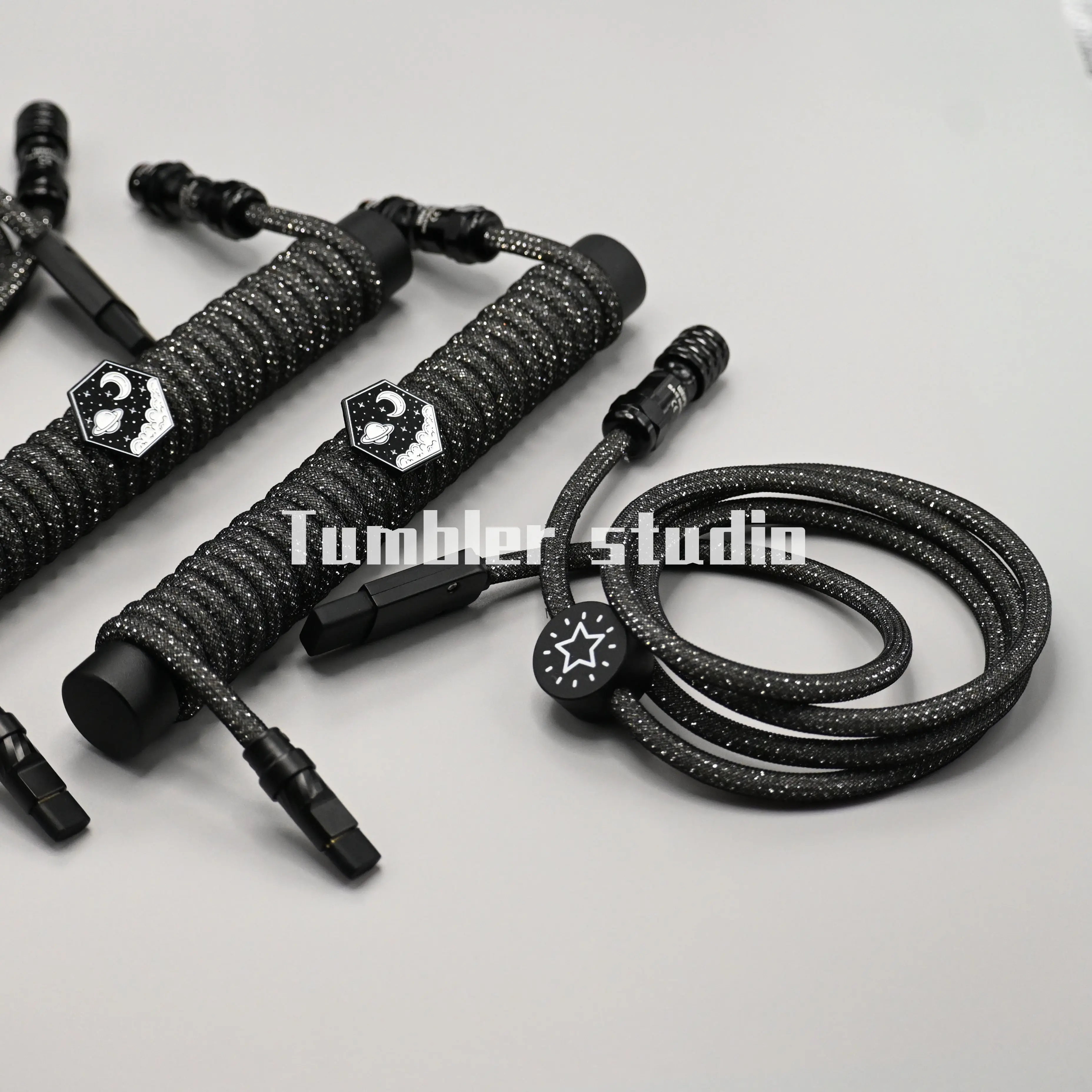 Tumbler Studio RGB 8K Aviator Cable Starry Sky Theme Three-section Mechanical Keyboard Cable Straight USB-C Weave Spring Wire