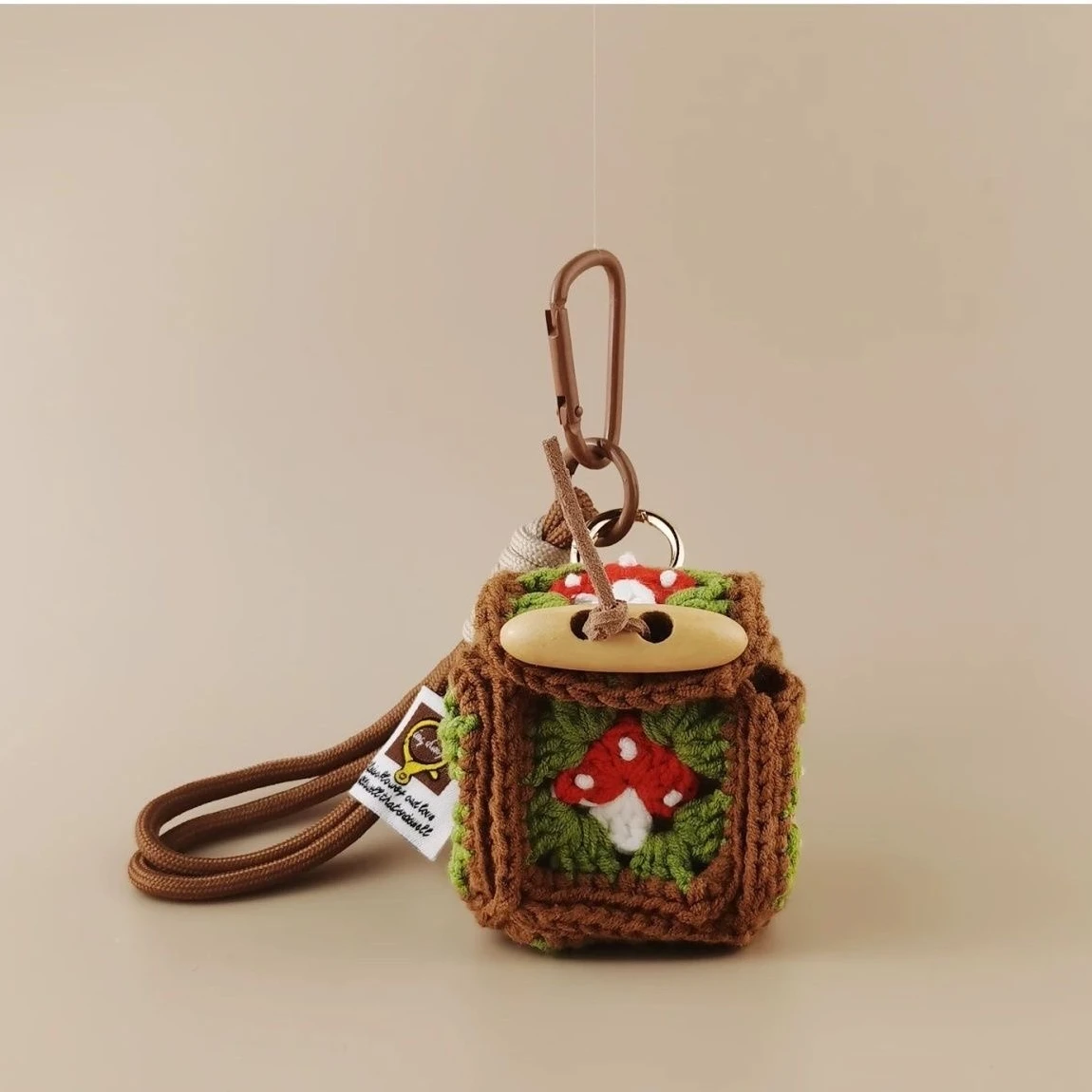 Szydełkowy organizer na słuchawki w kształcie grzybka, etui na słuchawki i portmonetka z odpinanym breloczkiem, akcesorium na co dzień