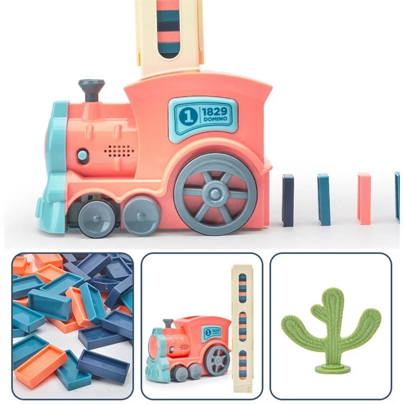 Conjunto de carro elétrico Domino Train para crianças, som e luz, colocação automática, dominó blocos de tijolos, jogo educativo, brinquedo DIY