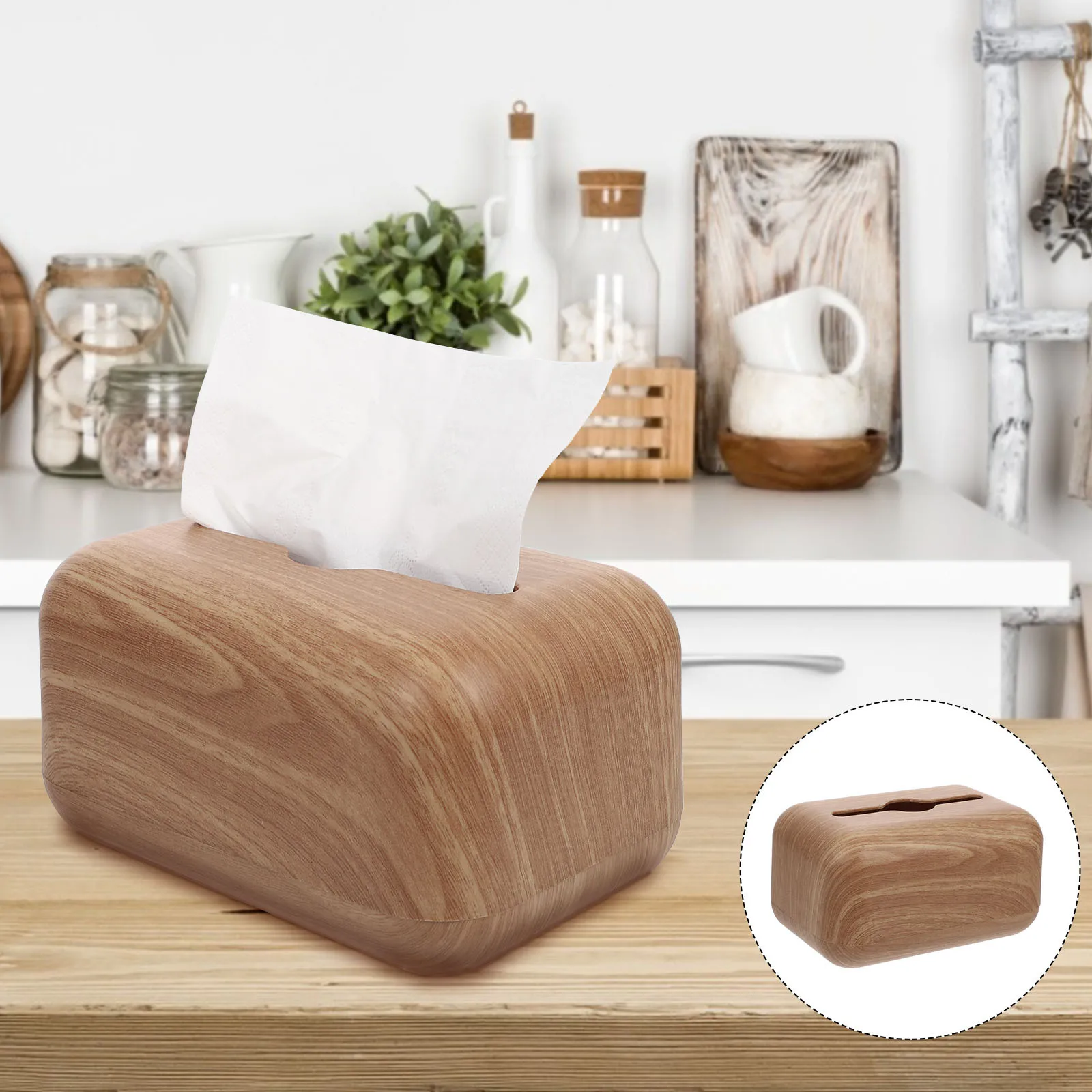 

Paper Towel Box Household Storage Holder Rustic Wood Grain Design Decorative Tissue Organizer For Living Room Home Office Simple