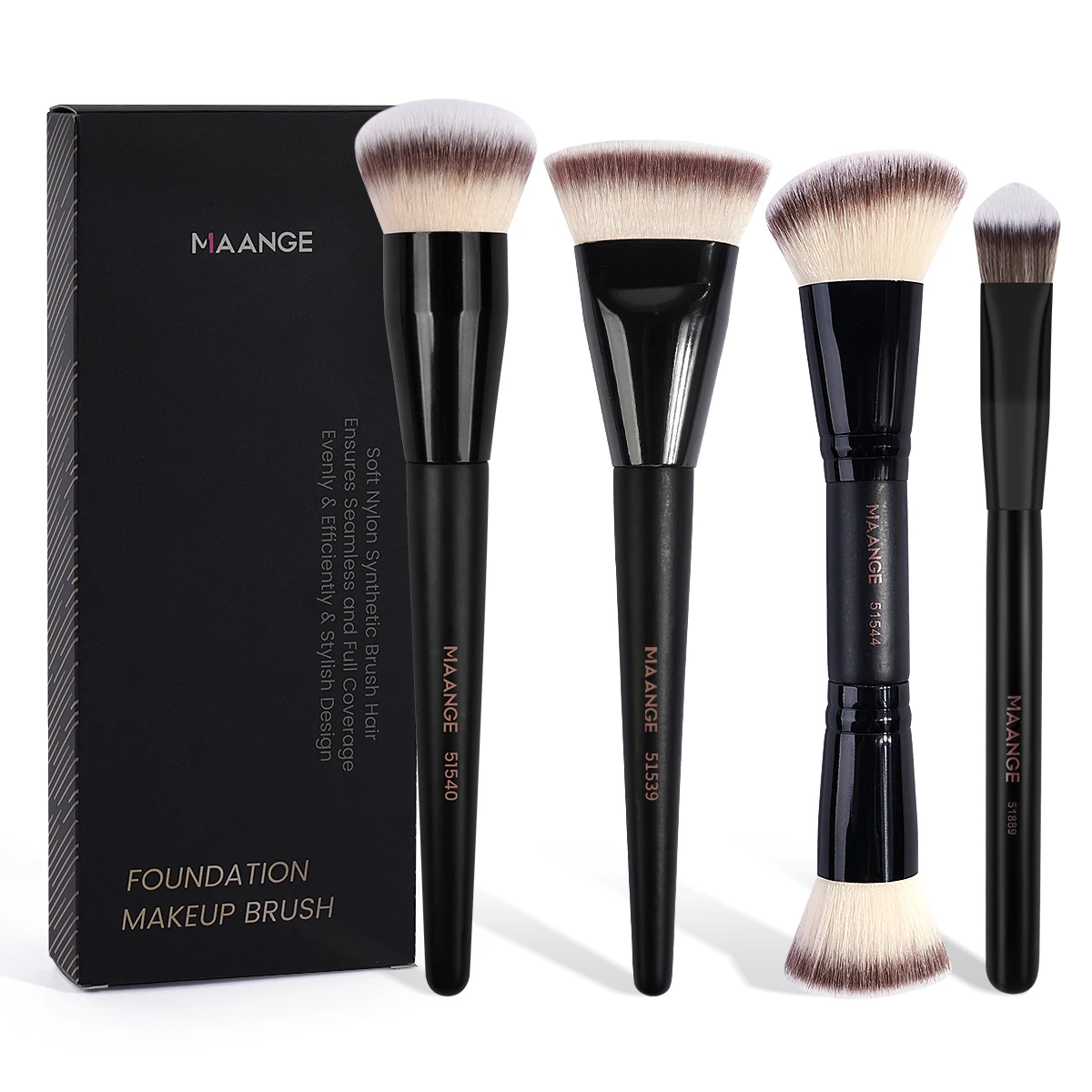MAANGE 4pcs Pro Makeup Brushes Kit with Gift Box Flat Top Foundation Brush Dual-head.Triangle Bristle Head for Contour Conceal