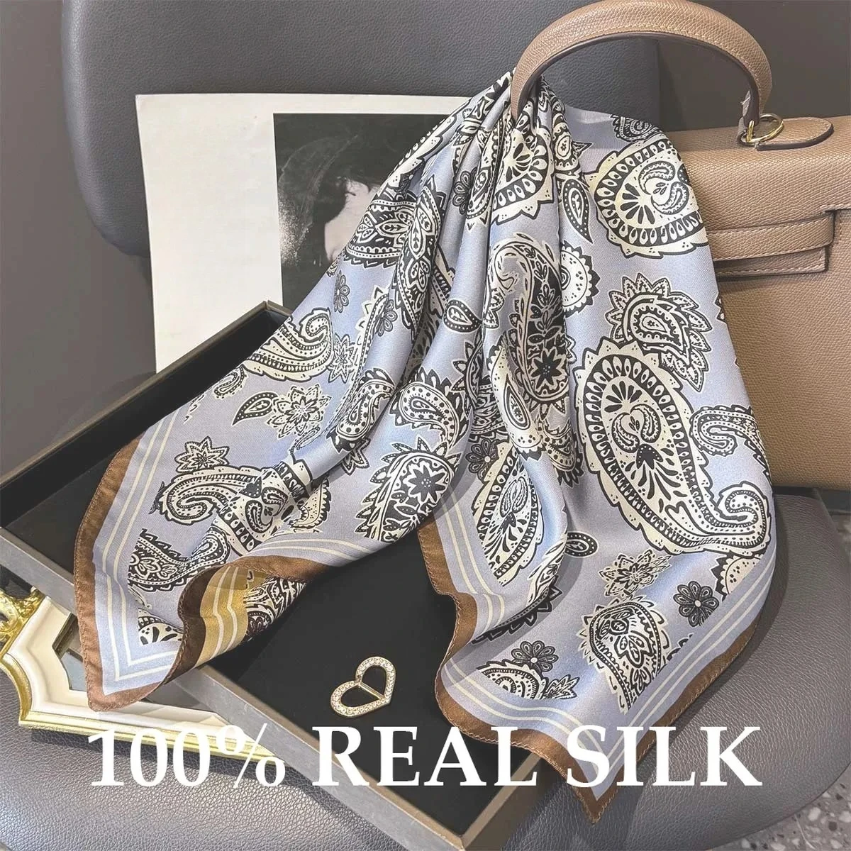 

New 100% Pure Silk Square Scarf Shawl Wrap Women Luxury Paisley Summer Sun Protection Scarves Hairband Bandana Pashmina Poncho