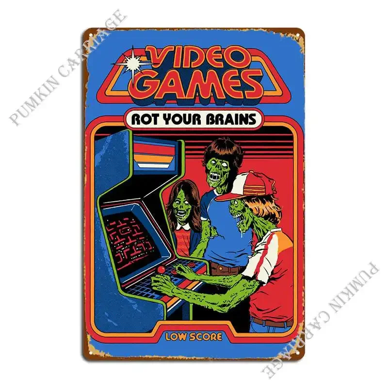 Video Games Rot Your Brain Metal Plaque Garage Wall Decor Wall Custom Club Tin Sign Poster