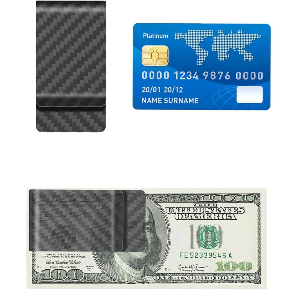 High Quality Real Carbon Fiber Money Clip Slim Front Pocket Wallet Up To 50 Bills Minimalist Wallet For Men Gift
