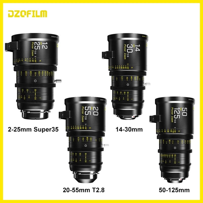 DZOFilm Pictor 20-55mm T2.8，50-125mm,14-30mm，12-25mm Super35 Parfocal Zoom Lens (PL Mount and EF Mount)