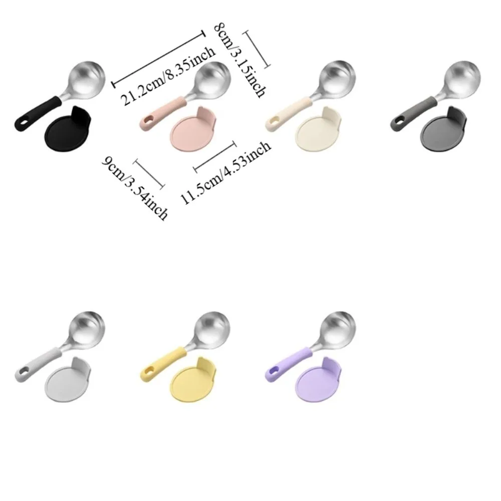 Household With Spoon Rack Korean Soup Spoon Set Silicone Handle Heat-resistant Tablespoon Anti-scalding Hot Pot Spoon Cooking view 6