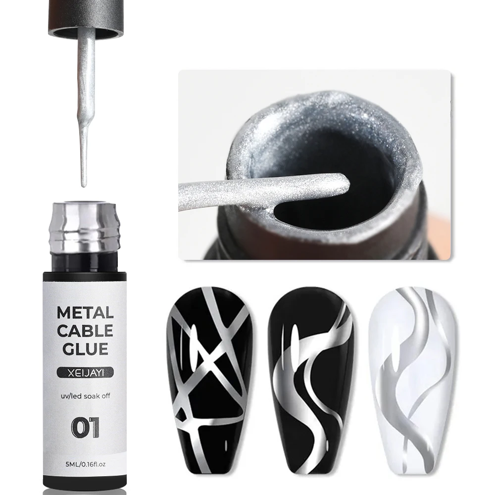 Gold Metallic Painting Nagelgel Liner Polish, 3D Metall Spiegeleffekt Farbe Zeichnung Nagelgel Eingebauter Pinsel Soak Off UV Chrom Gel
