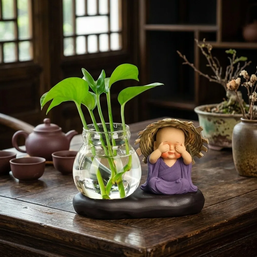 Terrarium Vase Set 4 pcs Glass and Resin Transparent Desktop Decoration for Air Plants Small Flowers Low Maintenance Greenery
