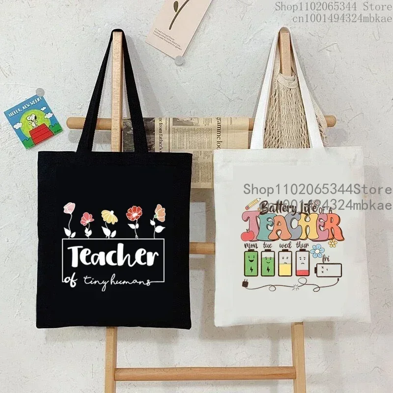 Battery Life of A Teacher Print Graphics Tote Bag Women's Floral Teacher Shoulder Bag Fashion Gifts for Teachers Y2K Handbags