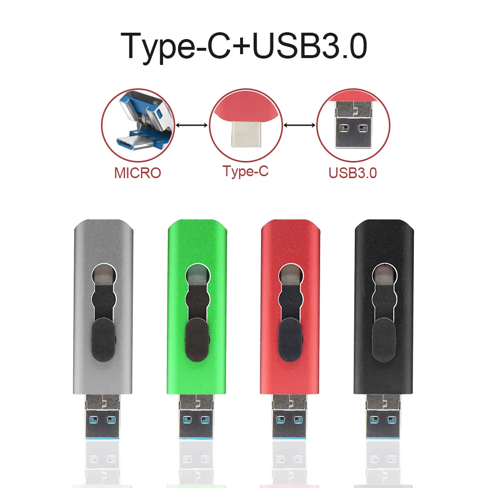 

New 3.0 3 IN 1 256GB 128GB OTG USB 3.0 Flash Drive Pendrive Metal Custom Logo Pen Drive 64GB 32GB 16GB for Business Gifts