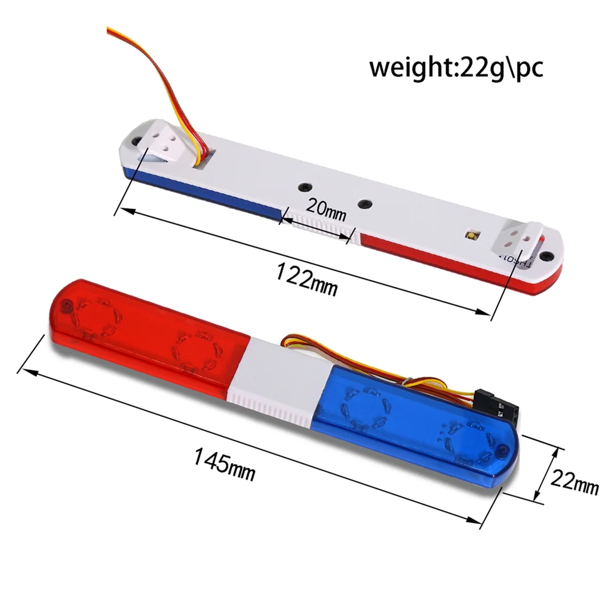 YKH_Flash Lampa alarmowa dla 1/10 RC D12 HSP, Traxs Axial Car, 145mm, czerwony i niebieski
