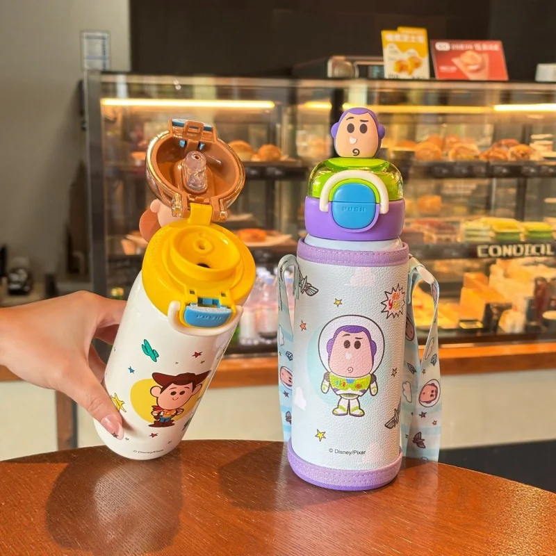 X&W Toy Story Kids Thermos Cup 316 Stainless Steel Dual-Drink Straw Cup 3D Character Lid School Student Insulated Water Bottles