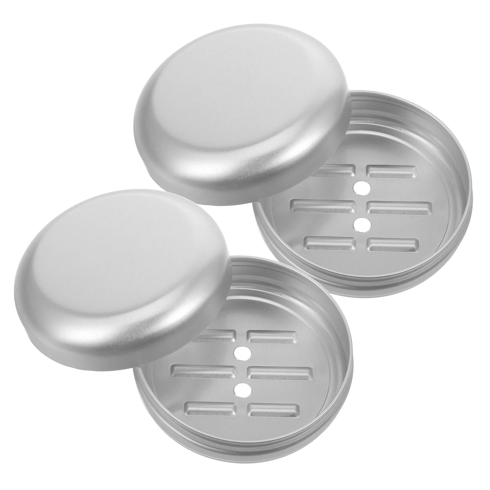 2 Pcs Metal with Cover Soap Box Travel Case Round Dish Draining Stand Aluminum Bathroom Container