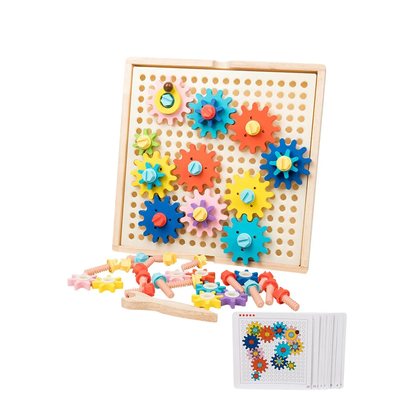 Montessori Gear Game Wooden Toys Interlocking Gear Set Building Blocks for Classroom Girls Boys Kids Children Ages 3 and up