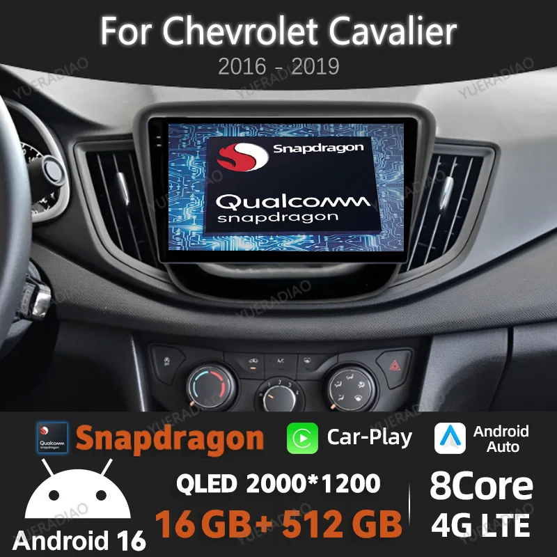 Radio para Auto Android 16 para Chevrolet Cavalier 2016 2017 2018, Doble DIN, Bluetooth, 2DIN, Qualcomm, Mirror Link, 4G, WIFI