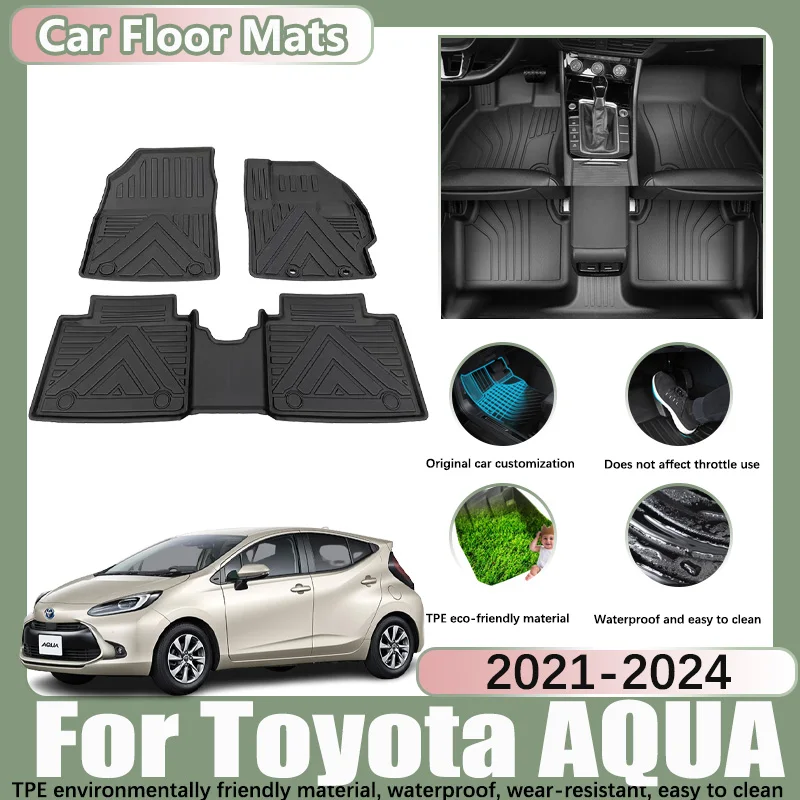 RHD Car Floor Mats for Toyota AQUA Prius C XP120 2021-2024 Carpet Anti-dirt Tray Car Waterproof Foot Custom Liner Accessories