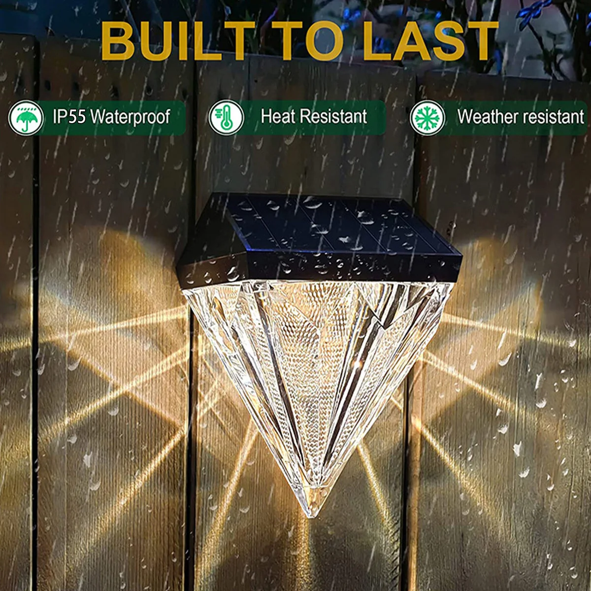 2PCS Diamond Solar LED Lights Outdoor Waterproof Fence Deck Lamp Wall Light Solar LED Light Garden Decor Lights for Patio Yard