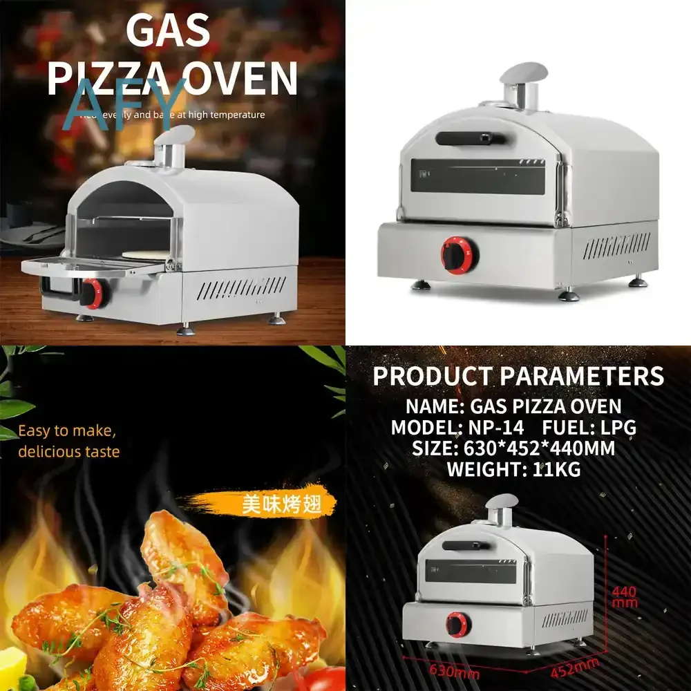 Horno de Gas para Exteriores NP-14 con Piedra Giratoria Automática para Horno de Pizza Portátil de Propano, Horno de Pizza de 14 Pulgadas a Gas Licuado de Petróleo para Cocinar al Aire Libre