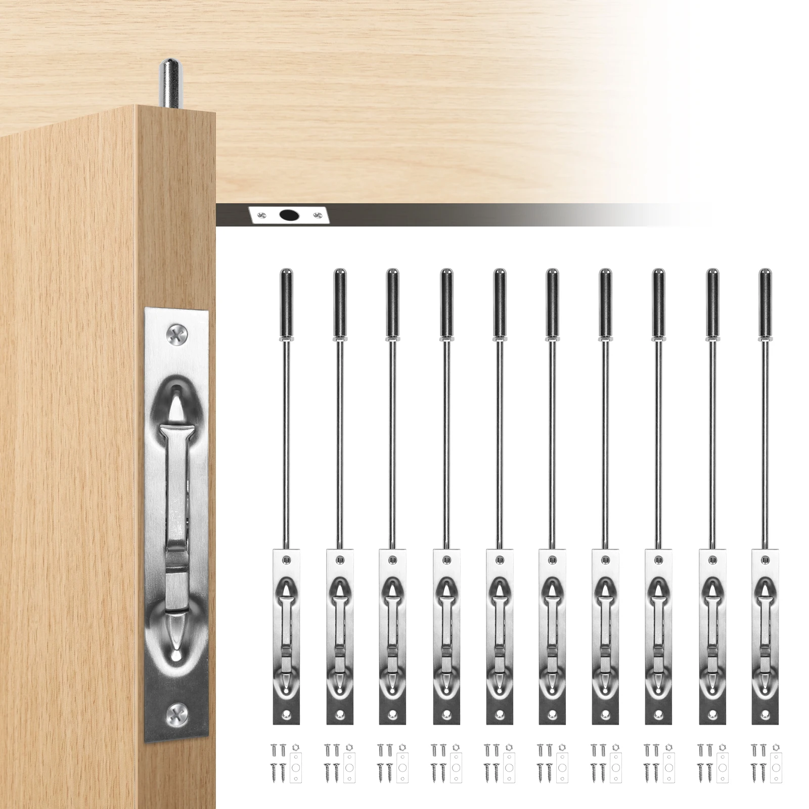 

10 Pcs Lever Extension Door Flush Bolt 16.54inch Concealed Safety Door Lock Solid Stainless Steel for Metal Doors Aluminum Doors