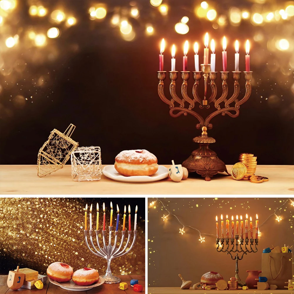 Happy Hanukkah Photography Backdrop Chanukah Jewish New Year Candlestick Bread Family Party Decor Background Photo Studio Props
