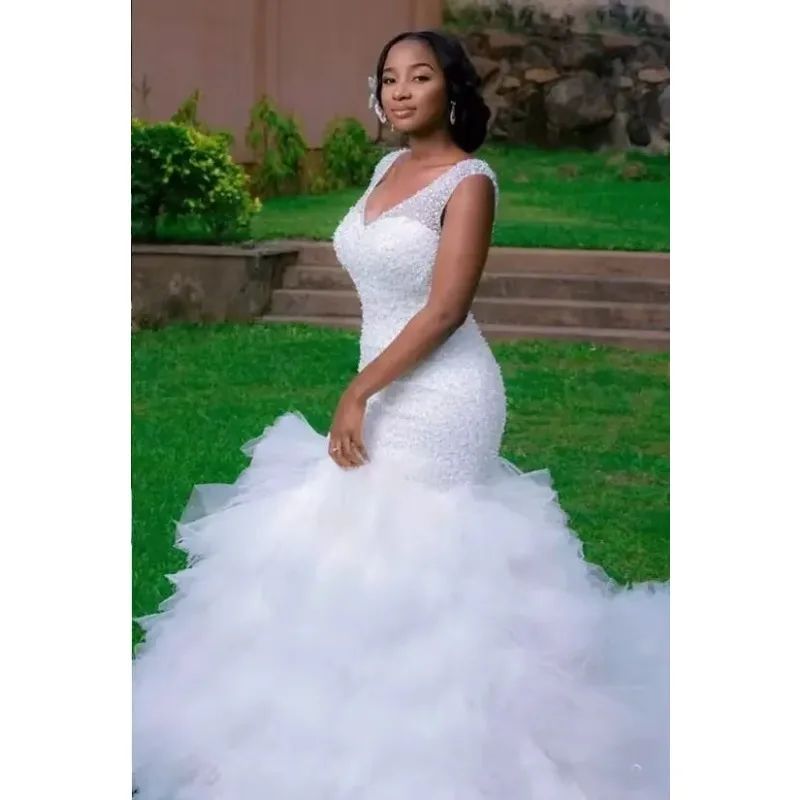 

Customized African Custom Made Formal Bridal Gowns Designs Lace Beading Mermaid Wedding Dresses