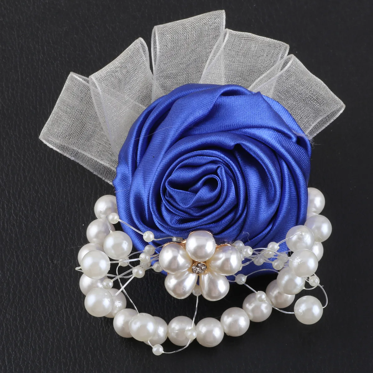 JaneVini Luxury Beaded Royal Blue Boutonniere Mariage Homme Blue Pearls Groom Corsages Ceremony Wedding Men's Brooch Buttonhole