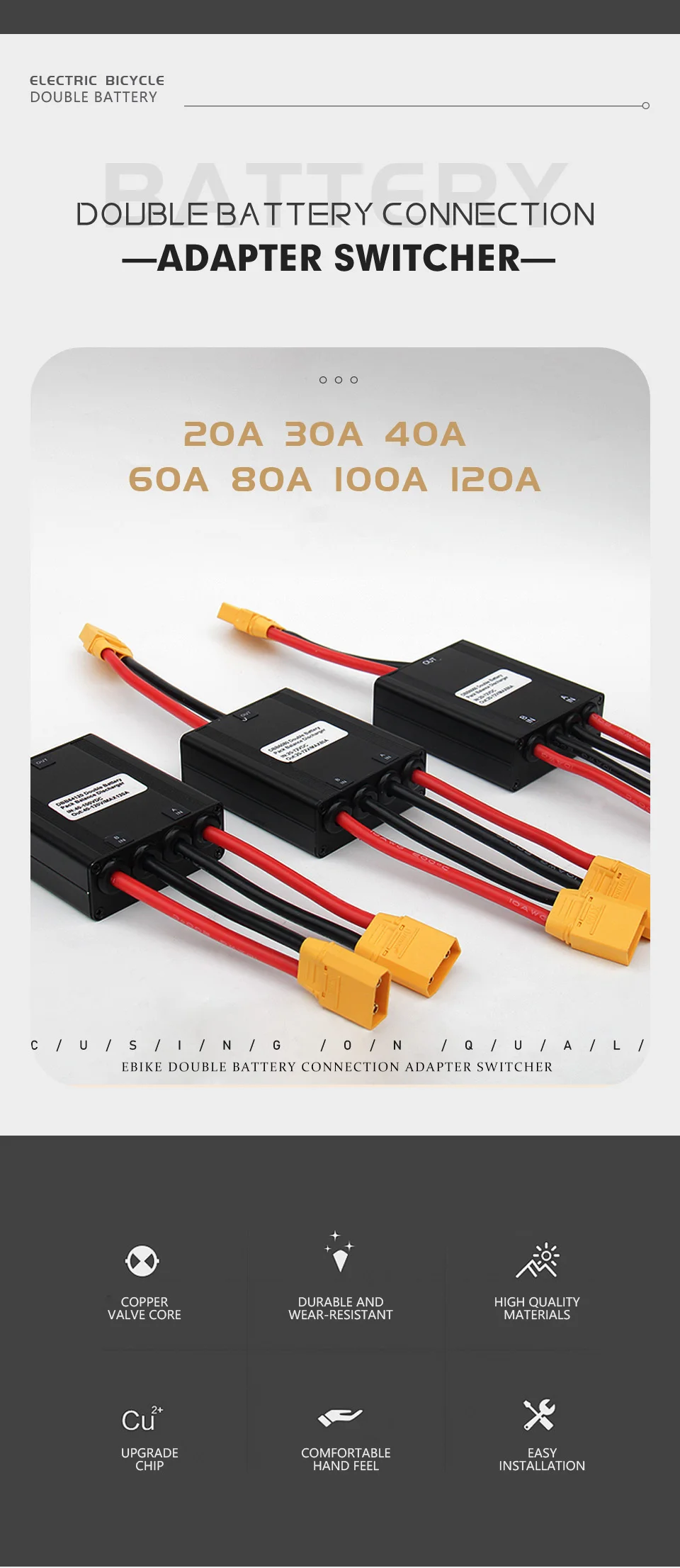 E-Bike Doppelbatterie-Entladungskonverter-Schalter Dual-Batterie-Parallelmodul 20A 30A 40A 60A 80A 100A 120A Batteriemodul – Detail 1