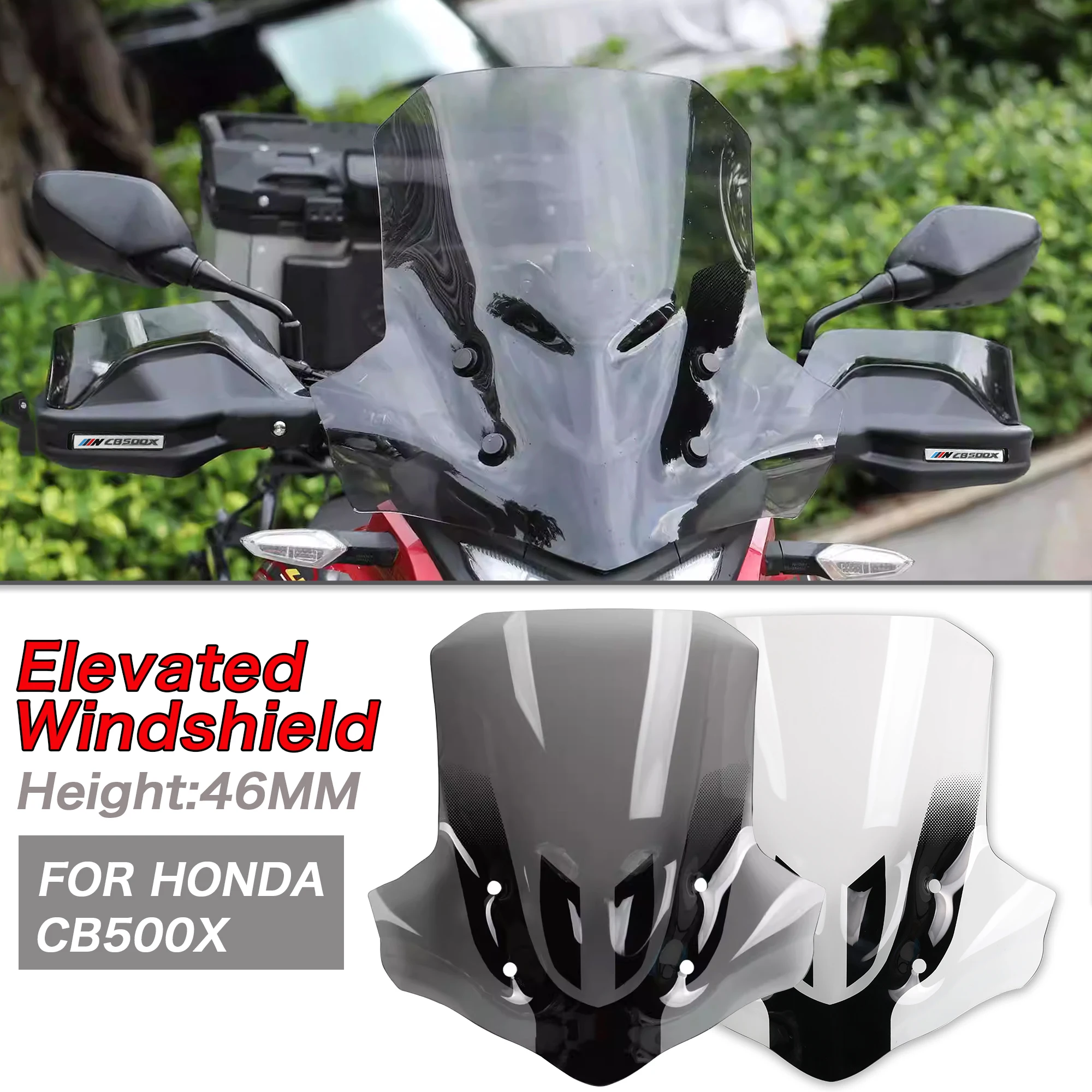 For Honda CB500X 2013~2023 PMMA Heighten 460MM Motorcycle Windshield Windscreen  CB 500X Deflectors Wind Screen Wind Shield