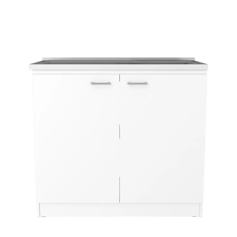 Utility spoelbak met kast, dubbele deur, één plank - witte afwerking