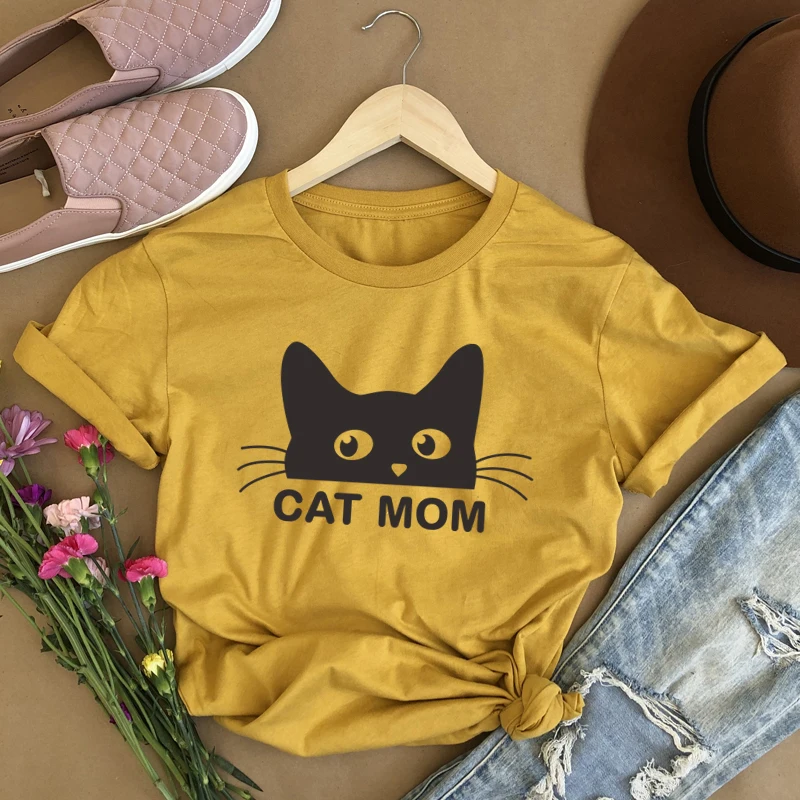 

ONSEME Cat Mom Print T Shirt Women Hipster Streetwear Kawaii Cats Graphic T Shirts Vegan Animal Slogan Tees Casual Tops DropShip