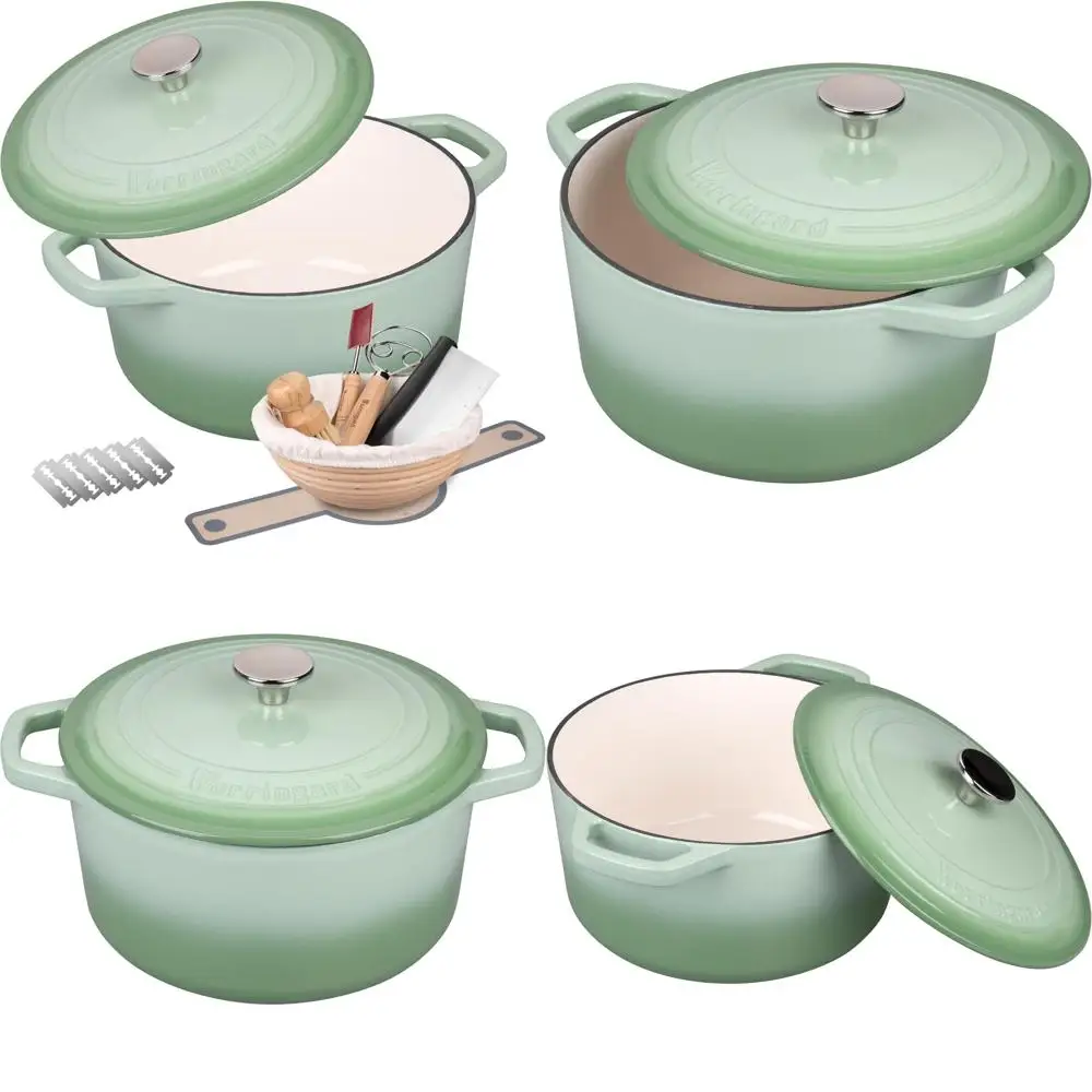 

Голландская печь для выпечки хлеба, эмалированный чугунный горшок с крышкой, 4,5 литра, идеально подходит для выпечки на закваске и круглых хлеба, полная выпечка