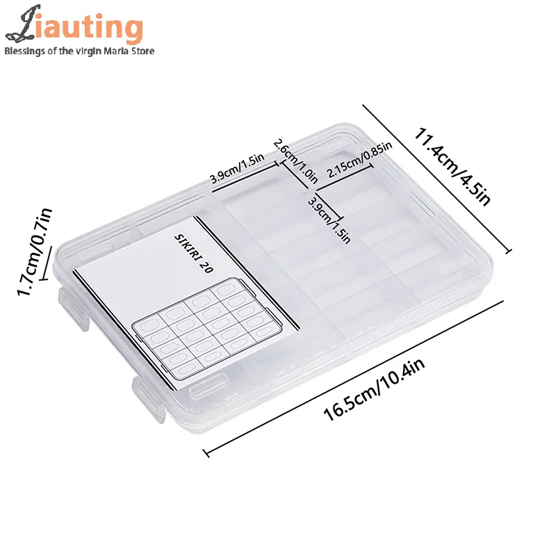 Caja de almacenamiento transparente de plástico con 20 compartimentos de rejilla, taladro para uñas, joyería, pendiente, soporte para cuentas, contenedor organizador de exhibición