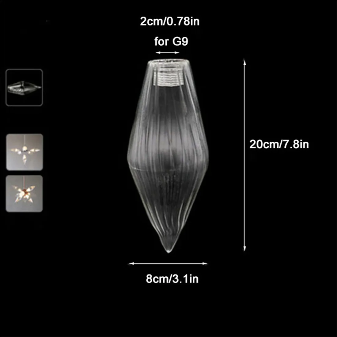 Clear Amber Glass Shade Replacement for G9 Holder Cone or Diamond Pattern with 22mm Opening Lampshade for DIY Chandelier Lights