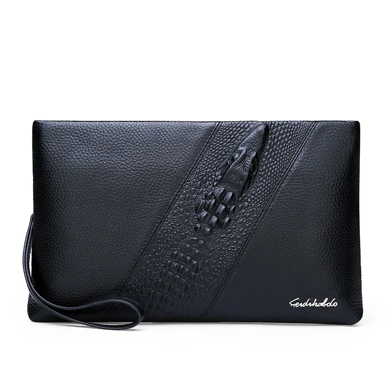 FEIDIKABOLO-Bolso de mano de cuero genuino para hombre, de alta calidad cartera larga, color negro, 100%