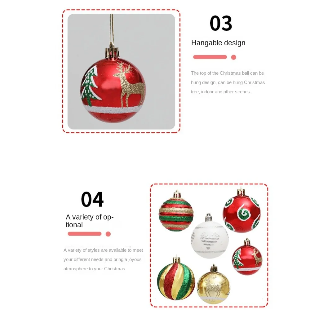 6PCS/Box Electroplated Painted Ball Christmas Tree Ornament DIY Crafts Painted Plastic Christmas Gifts Boxes Pendant New Year