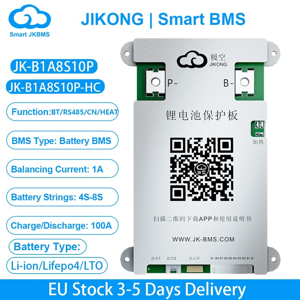 JIKONG JK BMS B1A8S10P Smart BMS 4S-8S 1A 2A Active Balance BMS Heat CAN RS485 BT for LiFePo4 Li-ion Lto Battery 100A-200A JKBMS