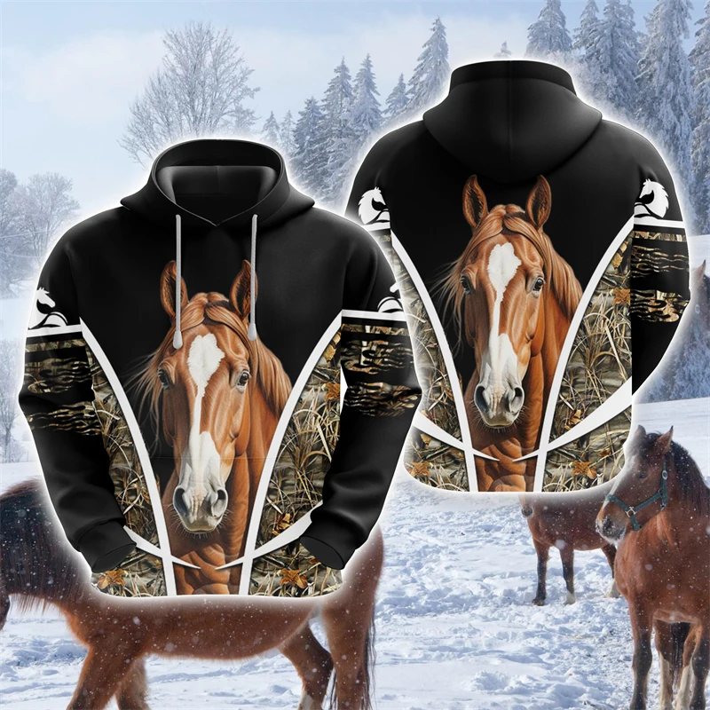 

Horse Lover Hoodies For Men Clothes Casual Farm Graphic Sweatshirts Horse Face Pullovers Equestrian Tracksuit Casual Boy Y2k Top