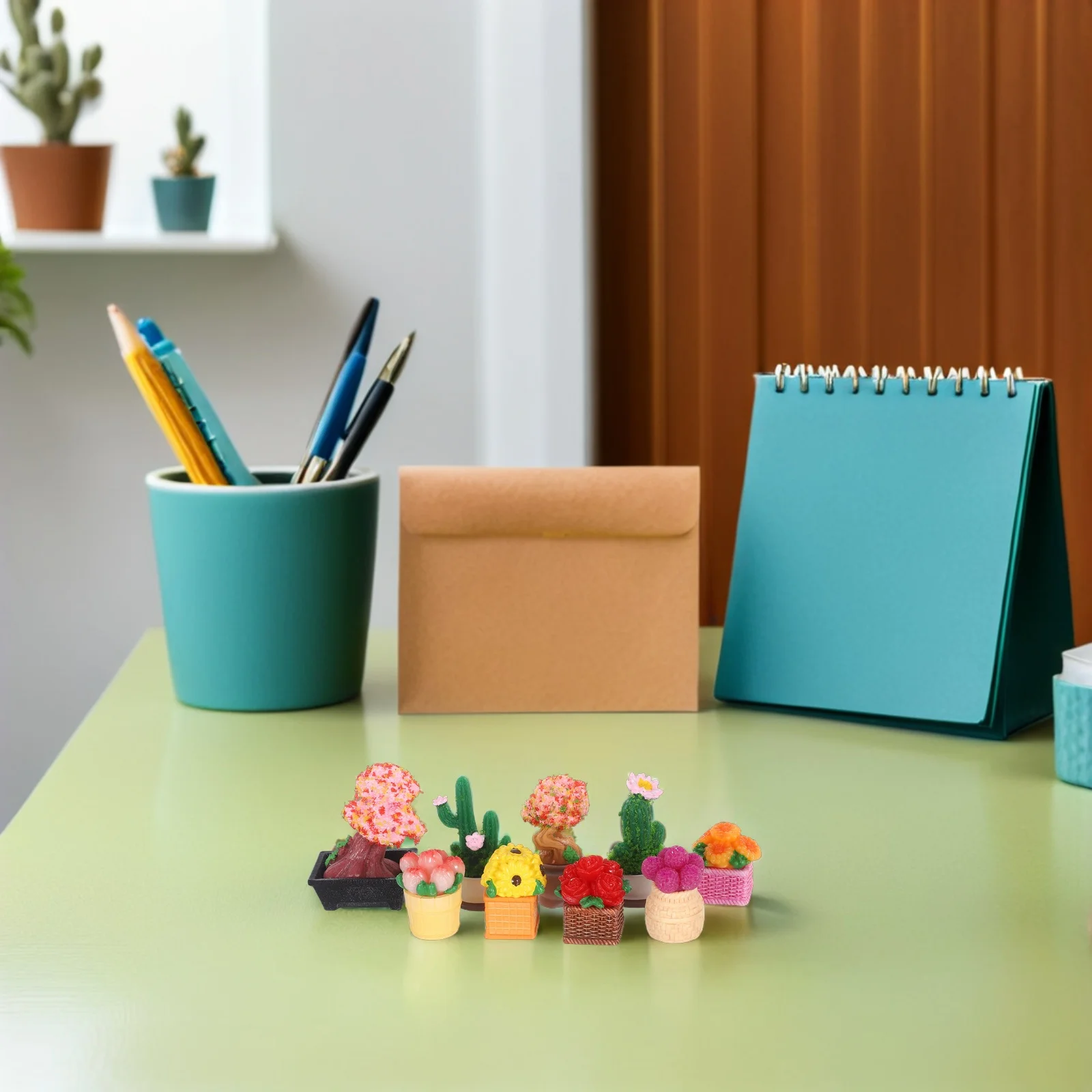 

9Pcs Micro Landscape Decor Mini Resin Cactus Plants Compact Artificial Greenery for Desk Shelf Dollhouse DIY Bonsai Decorations