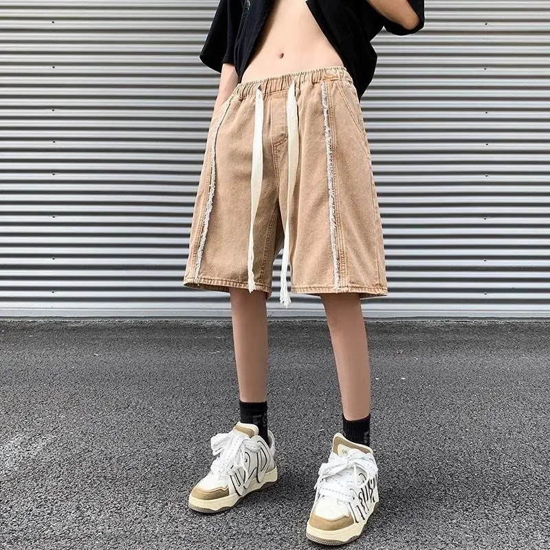 

Baggy Denim Shorts Men Summer Frayed Raw Hem Jeans Shorts High Waist Loose Fit Vintage Streetwear 2026 New Casual Outfit