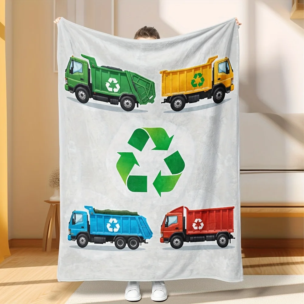 Cute Recycling Truck Blanket Throw for Kids Eco Friendly Nursery Decor Boy Girl Fleece Plaid 150x200cm