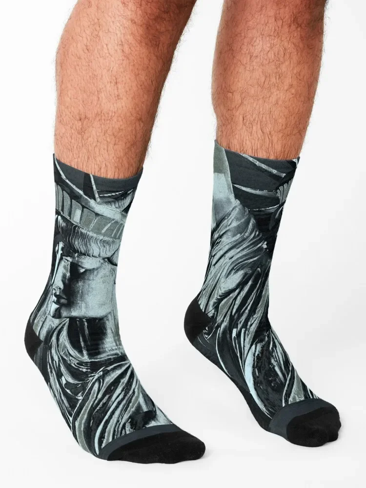 Calcetines cromados de la Estatua de la libertad para hombre y mujer, medias retro antideslizantes de fútbol