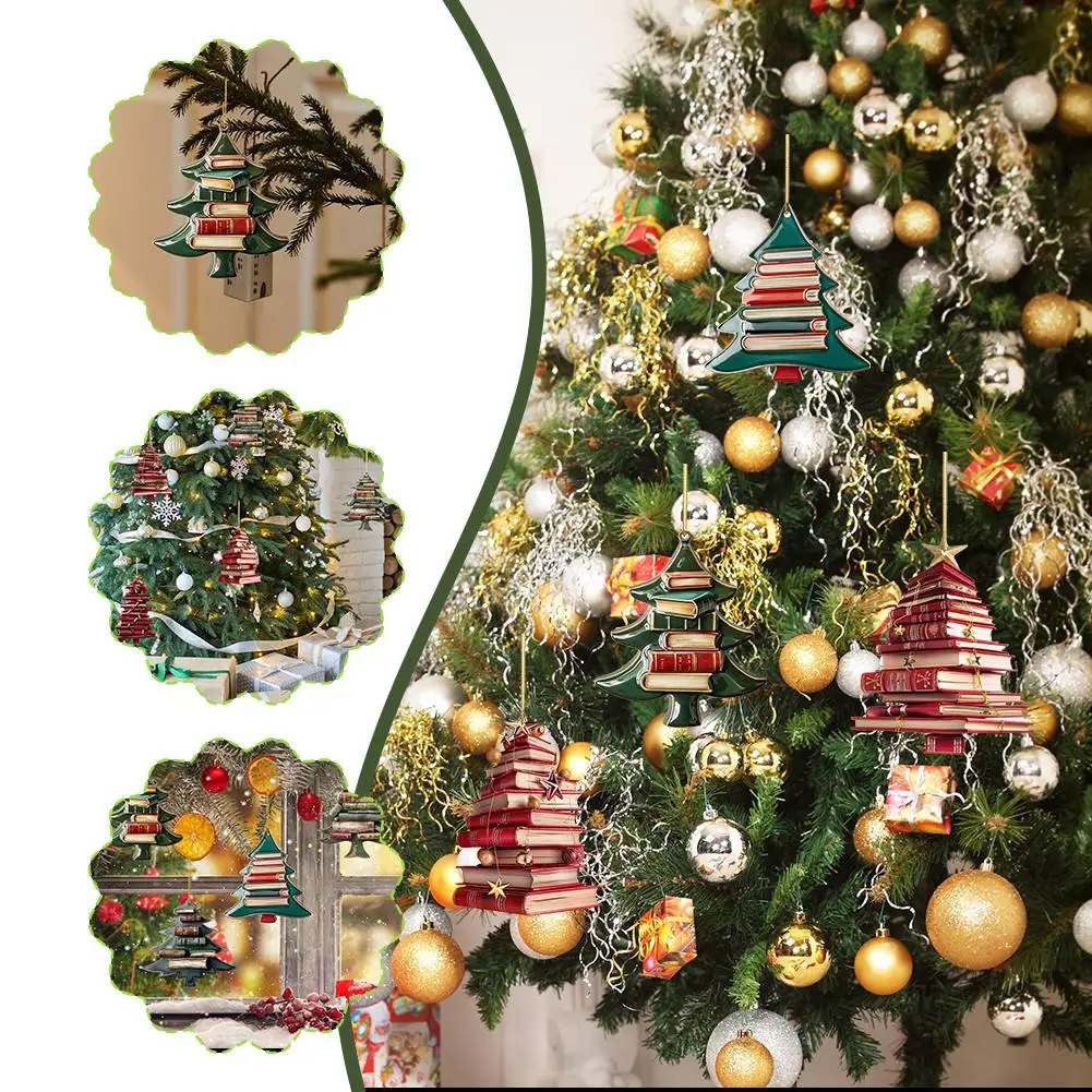 New Christmas Book Tree Pendant Winter Acrylic Flat Pendant New Christmas Decor Year Christmas Accessories Souvenirs Christ O2O5