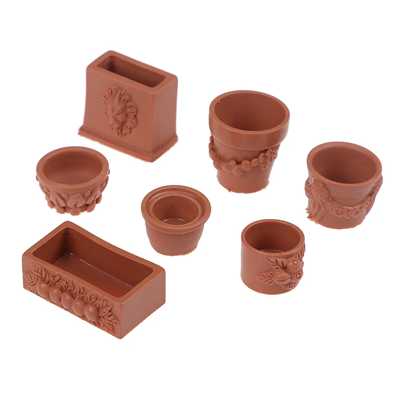 7 Pcs/Set Mini Miniature Bonsai Flower Pot for 1/12 Dollhouse Fairy Garden Decor Accessories Doll House Collectibles