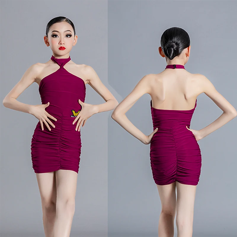 

Red Halter Latin Dance Dress Girls Summer Samba Rumba Practice Wear ChaCha Performance Stage Costume Tango Dancewear YS3478