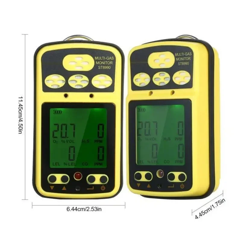 ST8990 Multi Gas Monitor Rechargeable 4 in1  Gas Detector Tester Sensor with Backlight Alarm Function